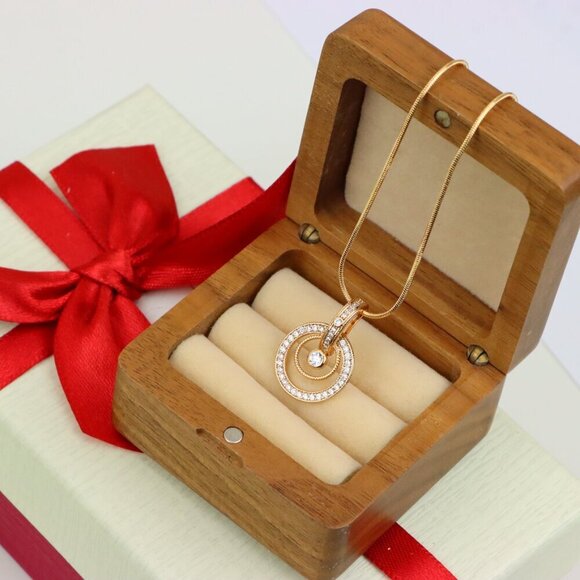 "Elegant Rose Gold Circular Pendant with Sparkling Crystal Accents, XPPT1221 - Picture 12 of 13